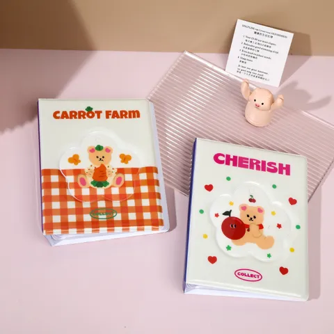 Hollow Flower Photo Album Cute Cartoon Bear PVC Small Card Holder Transparent Mini Collect Book For Idol Photocards