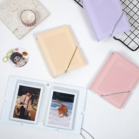 Mini Álbum de Fotos Polaroid de 3 Pulgadas con Banda Elástica Color Caramelo Libro de Colección de Tarjetas de Ídolo Soporte de PVC