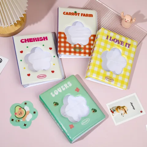 Hollow Flower Photo Album Cute Cartoon Bear PVC Small Card Holder Transparent Mini Collect Book For Idol Photocards