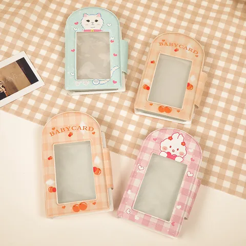 Mini Fotokartenhalter Album Süßes Cartoon Kaninchen Gitter PVC Ordner Tragbares Kpop Foto Aufbewahrungsbuch Sammelbuch