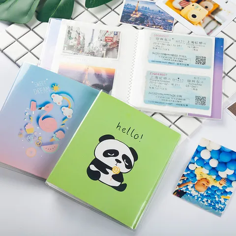 Mini Álbum de Fotos de 3 Pulgadas Soporte para Fotos Polaroid Libro de Tarjetas de PVC Transparente Lindo Animal de Dibujos Animados Cielo Estrellado Libro de Colección