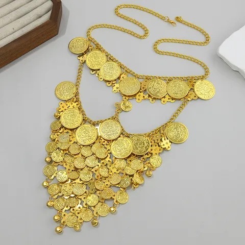 Egyptische Retro Gesneden Gouden Munt Gezichtsmasker Haarketting Midden-Oosterse Exotische Metalen Kwastje Sluier Hoofdtooi Voor Vrouwen Buikdans Feest Sieraden
