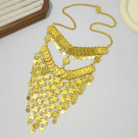 Exotische Gouden Legering Munt Hart Kwastje Gezichtsmasker Hoofdketting Boheemse Buikdans Prestaties Haar Sieraden Voor Vrouwen