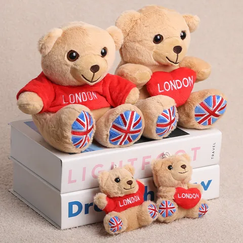 London Souvenir Teddy Bear Plush Toy Cute Stuffed Animal Sitting Bear With Red Hoodie Heart Pattern Union Jack Feet Embroidery Gift