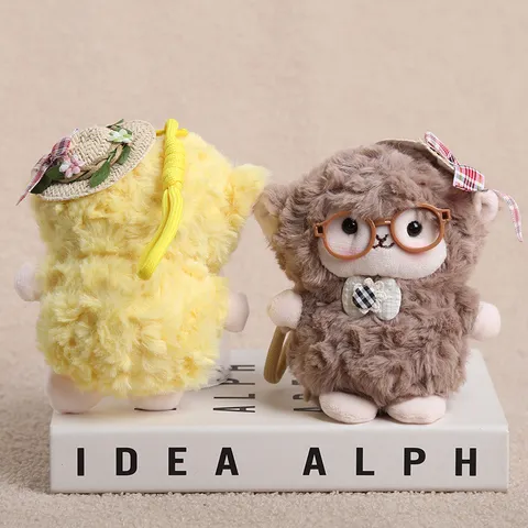 Cute Lamb Plush Keychain Toy Wearing Glasses Soft Stuffed Animal Sheep Doll Bag Backpack Decorative Charm Pendant Gift For Kids Women