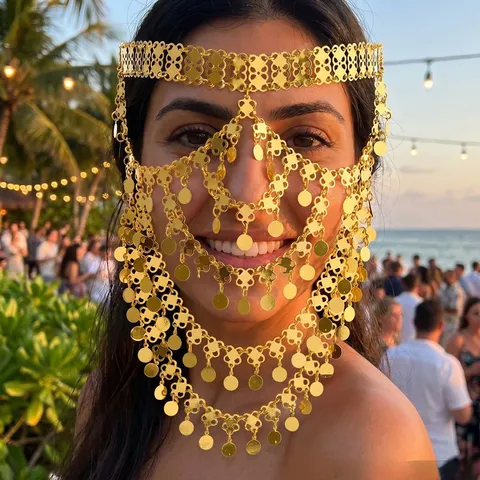 Chaîne de Visage à Franges en Pièces d'Or Exotiques Coiffe Bandeau en Métal à Glands Multicouche pour Femmes Danse du Ventre Fête Bijoux