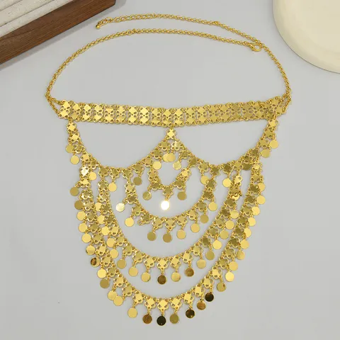 Chaîne de Visage à Franges en Pièces d'Or Exotiques Coiffe Bandeau en Métal à Glands Multicouche pour Femmes Danse du Ventre Fête Bijoux