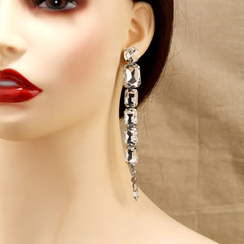 Overdreven Lange Glas Kristal Halsketting En Oorbellen Set Mode Statement Sieraden Voor Vrouwen