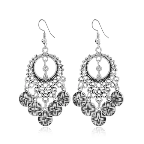 Bohemien Vintage Etnische Legering Lange Kwast Hanger Oorbellen Uitgesneden Druppel Oorbellen Mode Sieraden Voor Dames