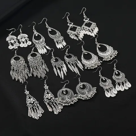 Vintage Boheemse Legering Dromenvanger Veer Lange Kwast Hangende Oorbellen Voor Vrouwen Mode Sieraden Cadeau Feest