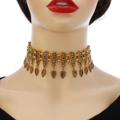 Vintage Legering Gesneden Strass Choker Ketting Voor Vrouwen Mode Statement Metalen Kraag Sieraden Cadeau