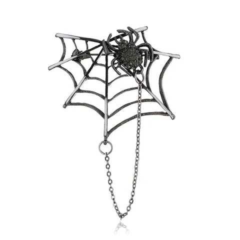 Σκοτεινό Ρέτρο Γοτθικό Spider Web Brooch Κράμα Στρας Κρεμαστό Αλυσίδα Broches Pin Halloween Κοσμήματα Αξεσουάρ Για Γυναίκες