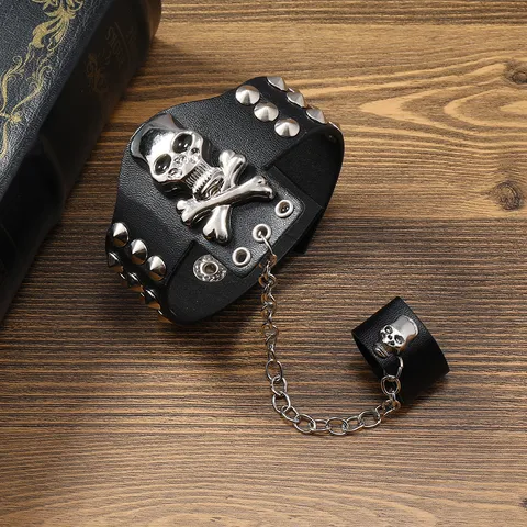 Punk Rock Schedel Hand Klauw Leer Klinknagel Armband Vinger Verbonden Armband Gotische Legering Zwarte Handketting Sieraden Cadeau