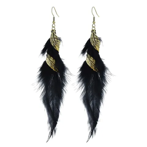 Bohemien Vintage Blad Veer Kwast Lange Hangende Oorbellen Voor Vrouwen Legering Franje Drop Oorbellen Vakantie Sieraden Cadeau