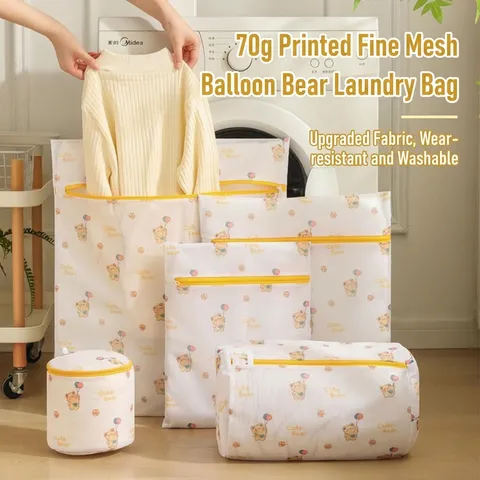 Cartoon Print Laundry Wash Bags Polyester Mesh Protective Zippered Reusable Garment Bag For Washing Machine Home