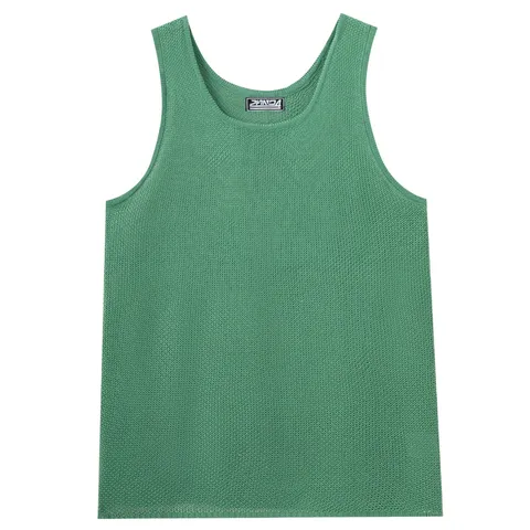 Men Casual Knitted Tank Top Hollow Out Breathable Mesh Vest For Summer Gym Muscle Sleeveless Top Solid Color Streetwear
