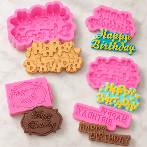 Moule en Silicone Lettre Happy Birthday Décoration de Gâteaux et Chocolat DIY Fait à la Main Forme de Nuage de Fête