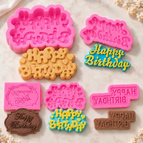 Moule en Silicone Lettre Happy Birthday Décoration de Gâteaux et Chocolat DIY Fait à la Main Forme de Nuage de Fête