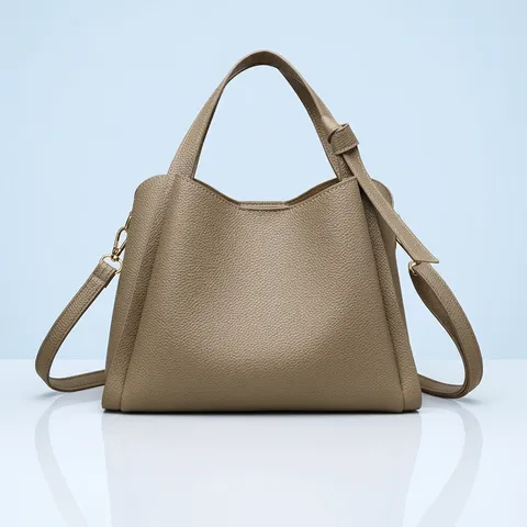 Vrouwen Elegante Litchi Korrel PU Leer Handtas Gouden Hardware Emmer Schoudertas Met Afneembare Riem Retro Forenzen Crossbody Tas