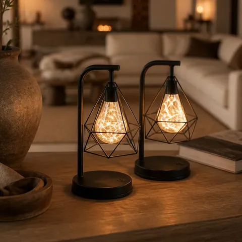 Modern Creative LED Iron Art Seven-Shaped Table Lamp Geometric Diamond Atmosphere Lamp For Bedroom Home Decor Desktop Ornament