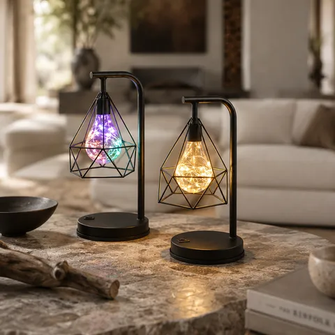 Modern Creative LED Iron Art Seven-Shaped Table Lamp Geometric Diamond Atmosphere Lamp For Bedroom Home Decor Desktop Ornament