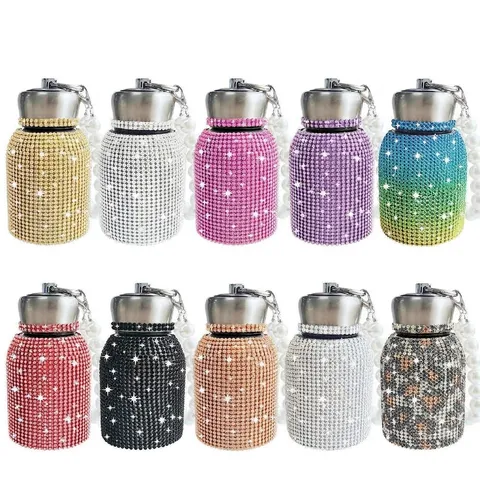 Strass Ingelegde Roestvrijstalen Thermosfles Met Kunstparelketting Draagbare Outdoor Sport Thermische Waterfles
