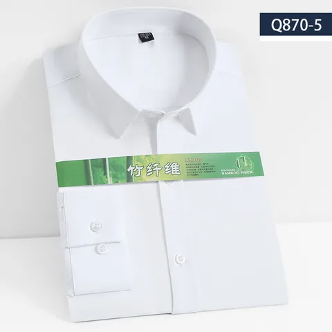 Men's Bamboo Fiber Dress Shirt Elastic Non-Iron Slim Fit Business Formal Long Sleeve Shirt Solid Color Professional Top