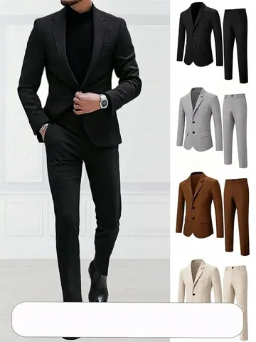 Men Business Suit Set Slim Fit Formal Jacket Pants For Wedding Banquet Business Professional Solid Color Polyester Suit