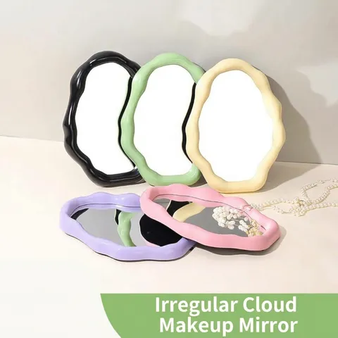 Irregular Wavy Cloud Makeup Mirror Plastic Frame Desktop Stand Wall Hanging Decorative Tray For Bedroom Bathroom Ins Style