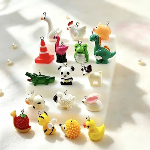 Novelty Animal Charms Resin Pendants DIY Jewelry Making Keychain Accessories Crafting Supplies Miniature Duck Pig Panda Decorations