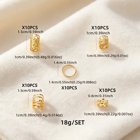 Anillos para el Cabello Dreadlock Dorados para Trenzas Puños para el Cabello de Metal Hueco Clips de Espiral Accesorios de Joyería Mujer