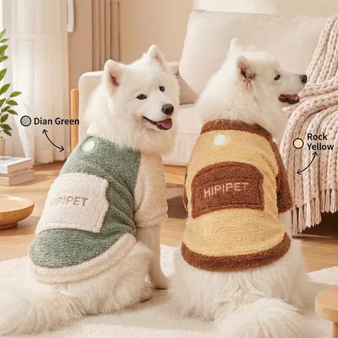 Herfst Winter Grote Hond Fleece Hoodie Zacht Warm Granulair Fleece Huisdierkleding Voor Golden Retriever Samoyed Tweebenige Hondentrui Borduurwerk