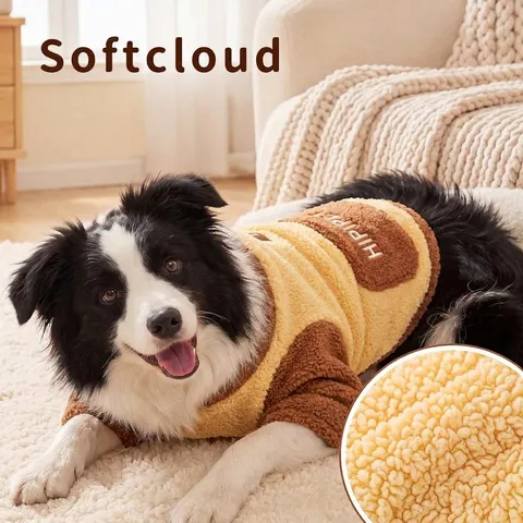 Herfst Winter Grote Hond Fleece Hoodie Zacht Warm Granulair Fleece Huisdierkleding Voor Golden Retriever Samoyed Tweebenige Hondentrui Borduurwerk