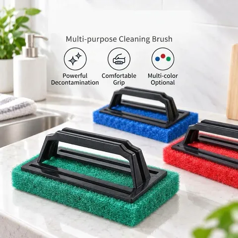Handle Sponge Cleaning Brush Multi-functional Thickened Scouring Pad Scrubber For Kitchen Sink Bathtub Floor Tile PU PP Tool