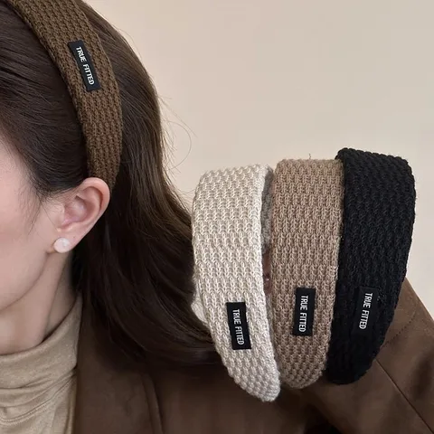 Women Wide Knitted Headband Non-Slip Handmade Solid Color Hair Band For Washing Face Daily Decor Vintage Hair Accessories