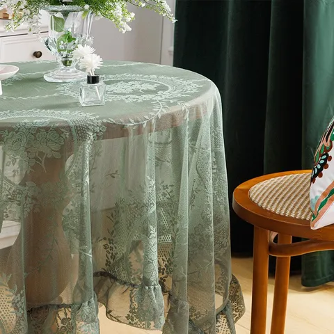 Elegant Lace Tablecloth Floral Hollow Out Ruffle Edge French Style Dustproof Table Cover For Dining Coffee Table Decor