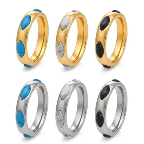 Anello in Acciaio al Titanio con Pietra Marquise Unisex Impermeabile Minimalista Geometrico Intarsiato Gioielleria