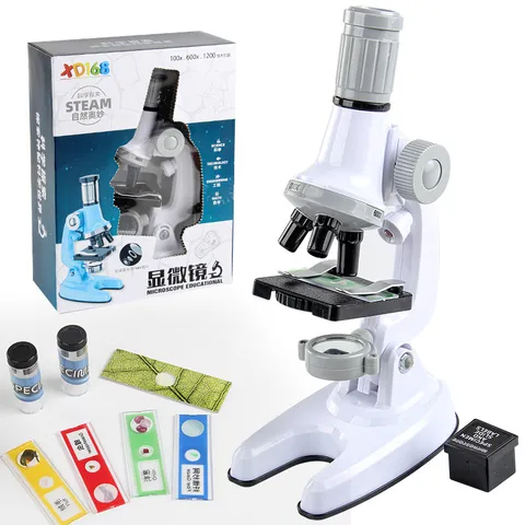 Children Optical Microscope Toy Science Experiment Kit LED Light 1200X Magnification Educational STEM Learning For Students