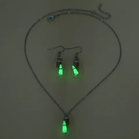 Halloween Ghost Drift Bottle Luminous Pendant Necklace Glow In The Dark Glass Bottle Resin Ghost Silver Chain Party Jewelry