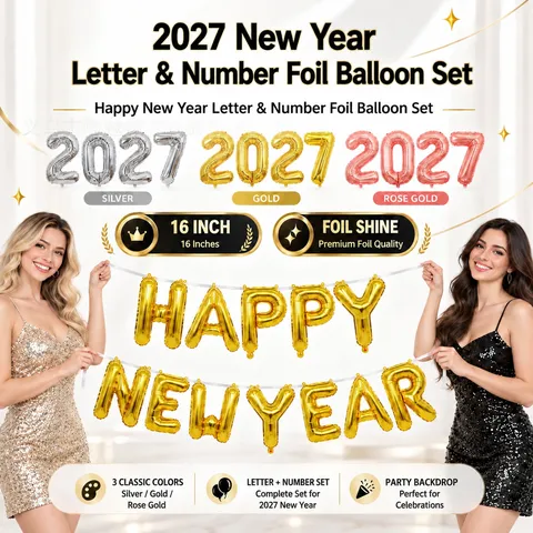 2026 Happy New Year Globo Dorado Plateado Oro Rosa Papel Aluminio Letras Números Globos Para Nochevieja Fiesta Decoraciones Oficina