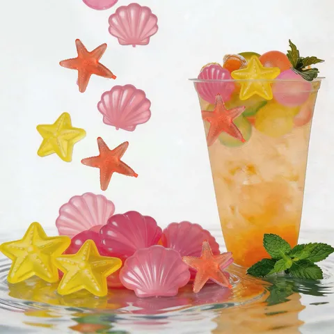 Cubetti di Ghiaccio Riutilizzabili in Plastica a Forma di Conchiglia e Stella Marina Multicolore Pietre da Raffreddamento per Bar Festa Bevande Fredde Estive Materiale PE