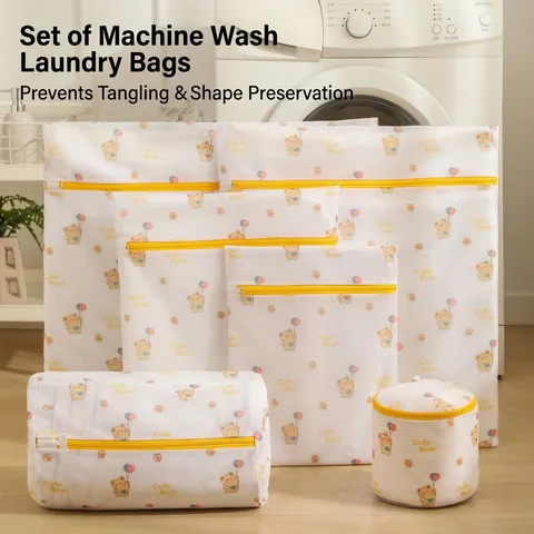Cartoon Bear Print Laundry Washing Bags Polyester Fine Mesh Anti-Deformation For Washing Machine Bra Lingerie Clothing