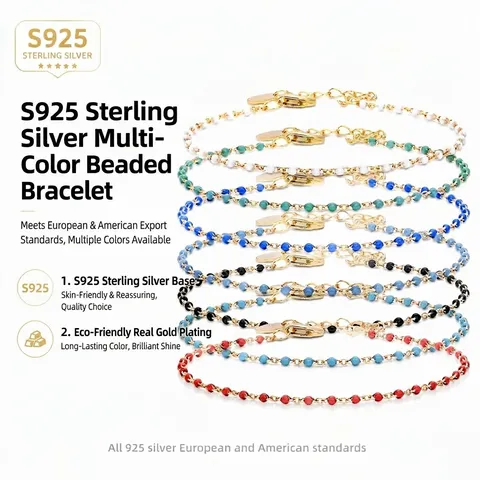 Minimalist 925 Sterling Silver Colorful Enamel Bead Bracelet For Women Adjustable Thin Chain Bracelet Jewelry Gift