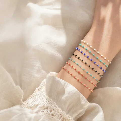 Minimalist 925 Sterling Silver Colorful Enamel Bead Bracelet For Women Adjustable Thin Chain Bracelet Jewelry Gift