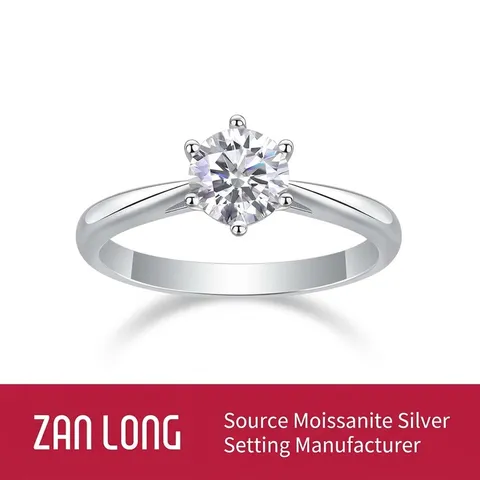 Classic S925 Sterling Silver 1 Carat Moissanite Lab Grown Diamond Engagement Ring Six Prong Solitaire Wedding Ring For Women