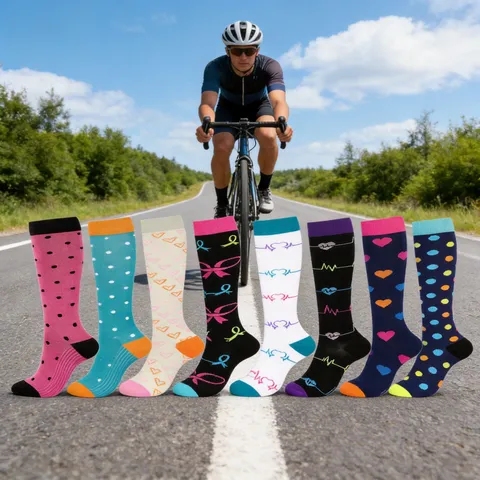 Chaussettes de Compression Dégradée en Nylon pour Femmes 20-30mmHg Chaussettes de Sport Course Motif Cœur Pois ECG Soutien Mollet