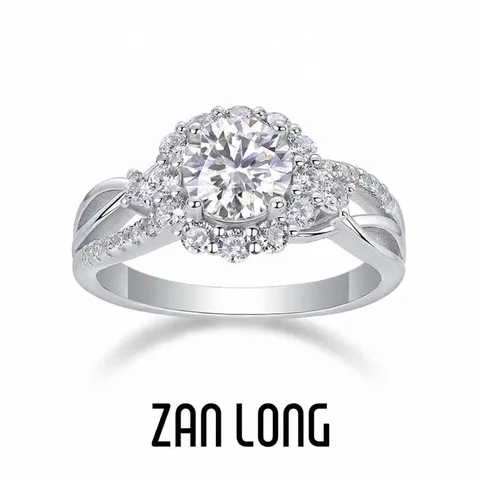 Moissanite 925 Sterling Silver Ring For Women Round Brilliant Cut Halo D Color Engagement Luxury Wedding Fashion Jewelry