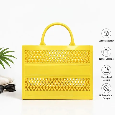 Bolso de Playa de PVC Calado para Mujer Gran Capacidad Impermeable Malla Verano Viaje Picnic Cesta de Mano