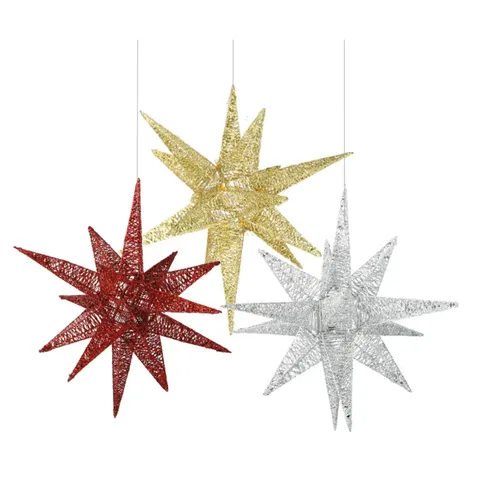Christmas Iron Art Explosive Star 14 Point Star Hanging Decoration For Bar Mall Ceiling Decor Gold Silver Festive Ornament