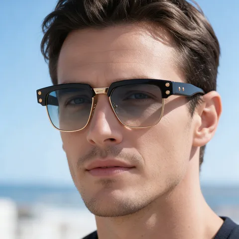 Occhiali Da Sole Quadrati Retro Uomo Mezza Montura PC E Metallo Protezione UV400 Classica Moda All'aperto Guida